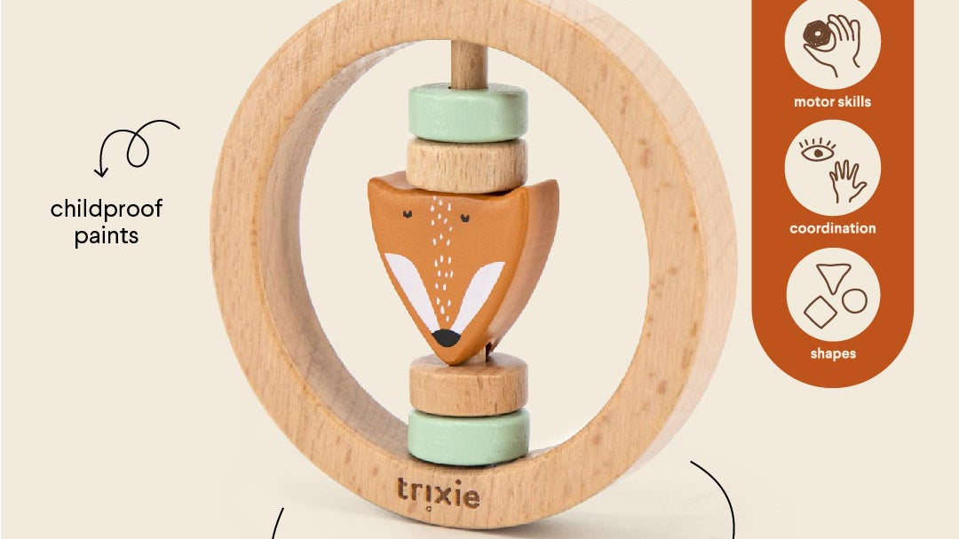 Trixie houten rammelaar en bijtring Mr. fox