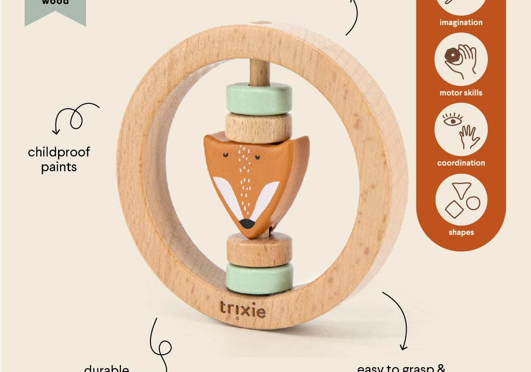 Trixie houten rammelaar en bijtring Mr. fox