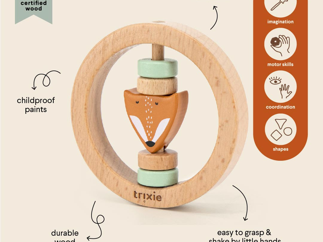 Trixie houten rammelaar en bijtring Mr. fox