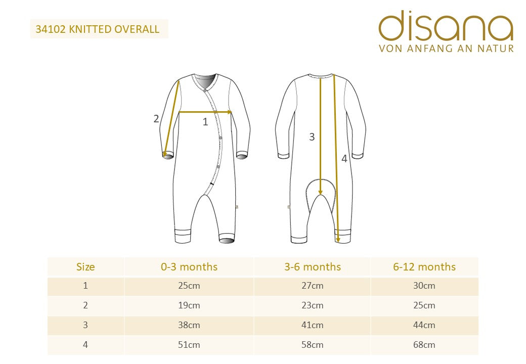 Maattabel Disana eerste wollen boxpakje 0-3 maanden in kleur beige 