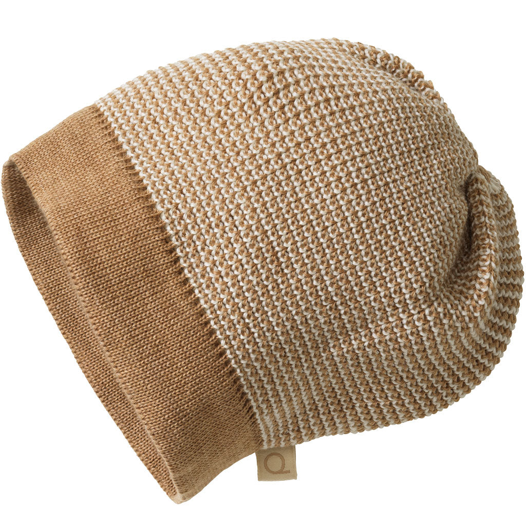 Disana wollen baby beanie van biologisch merinowol in caramel-natural voor 3–6 maanden