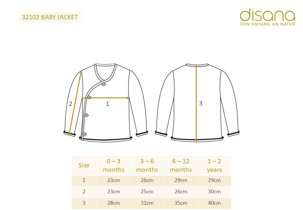 Maattabel wollen babyvestje van Disana, biologisch merinowol in caramel 3-6 maanden