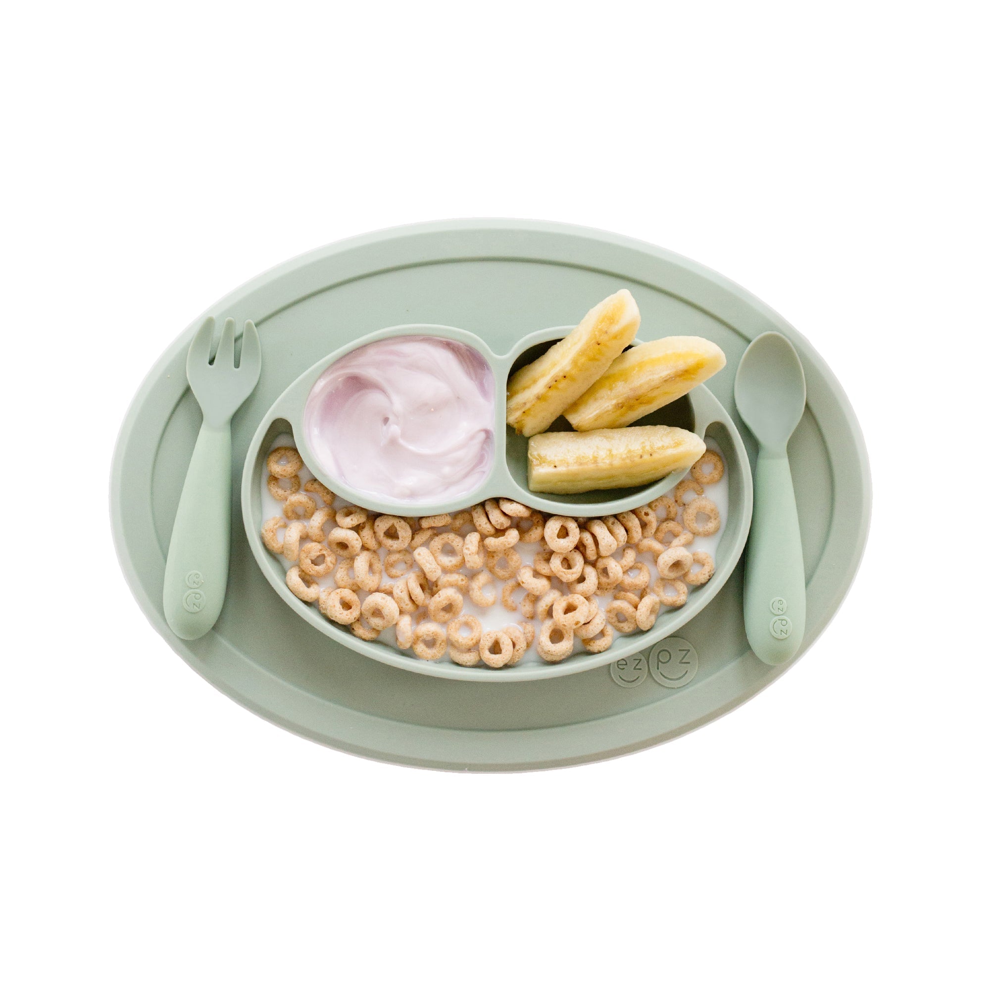 ezpz mini food set sage met minimat en bestek
