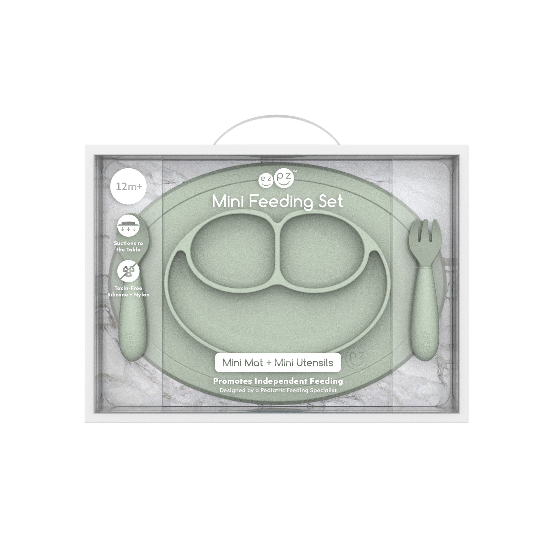cadeaupakket van ezpz eerste eetsetje met bord, vork, lepel