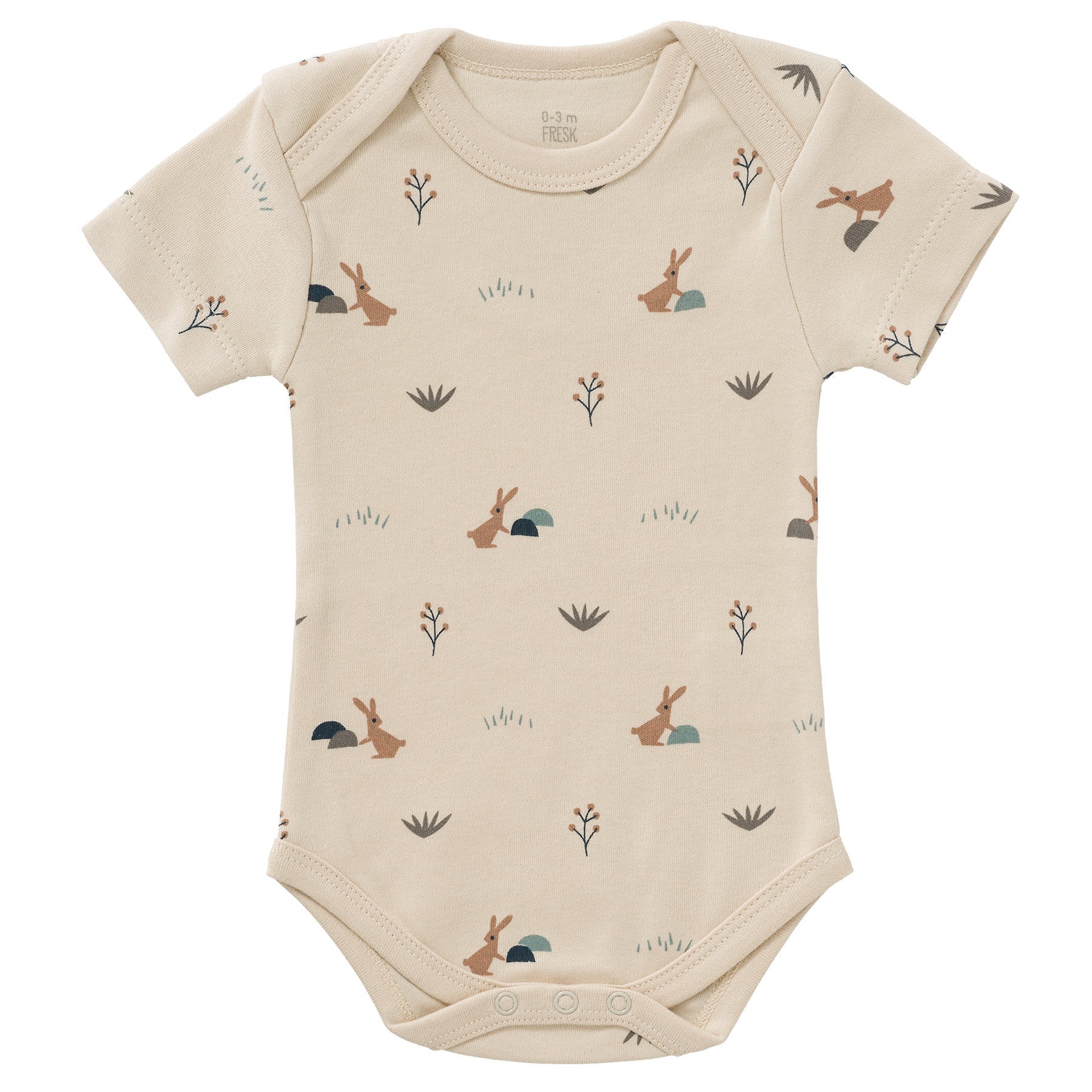 Fresk beige romper korte mouw met konijntjes print