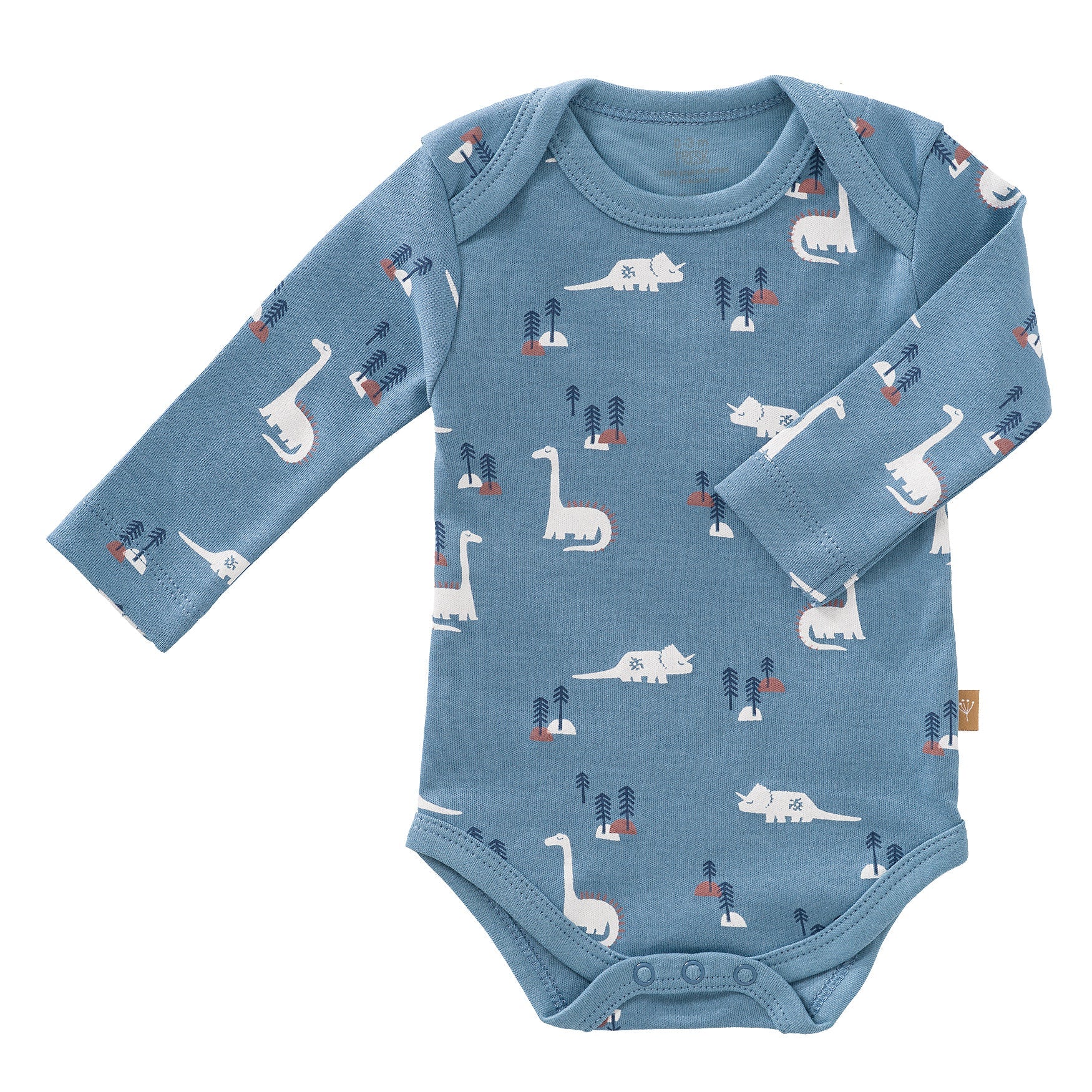 Fresk romper lange mouw met blauwe dino-print voorzijde