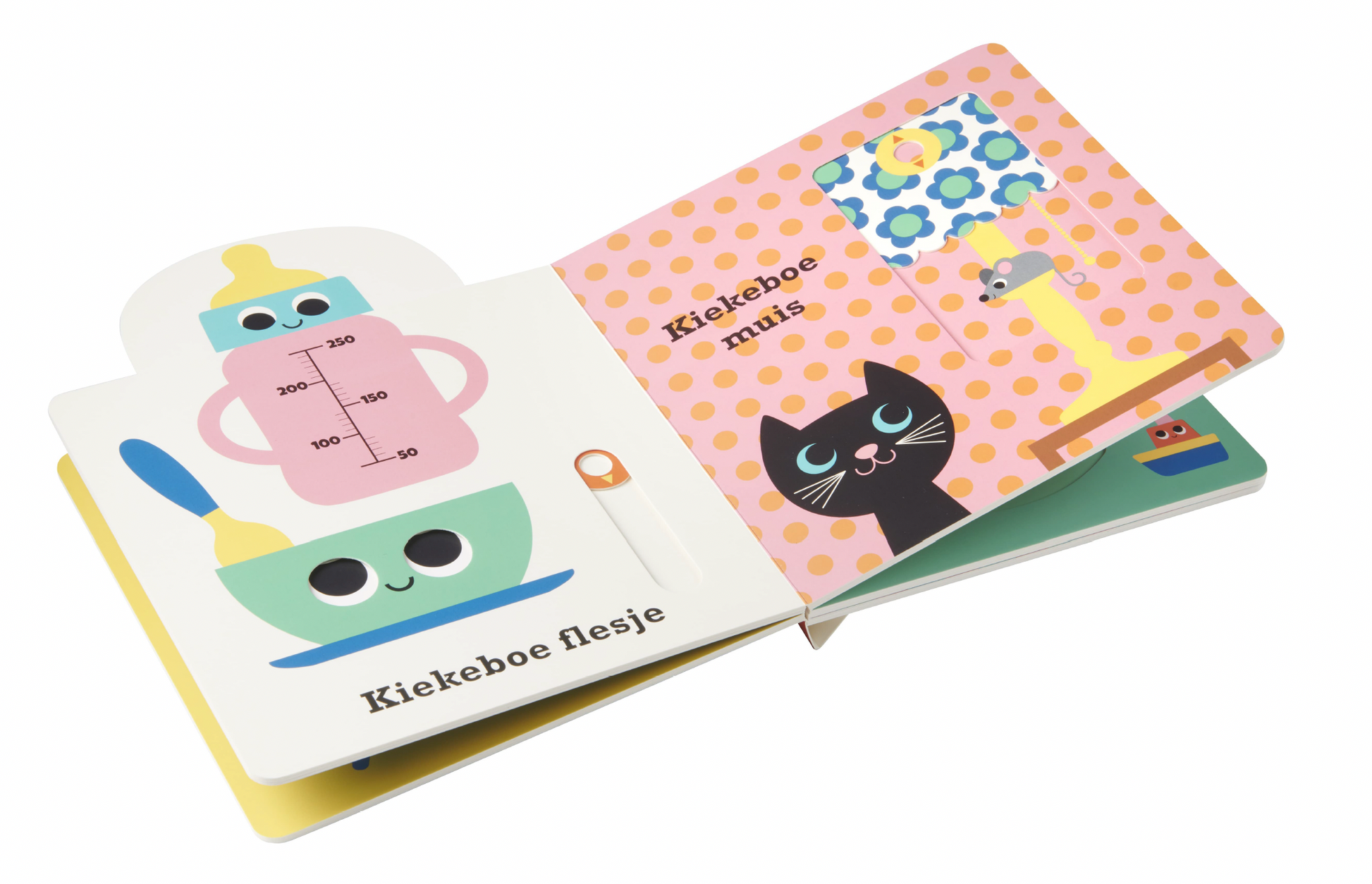 binnenkant van babyboekje kiekeboe maan met schuifjes