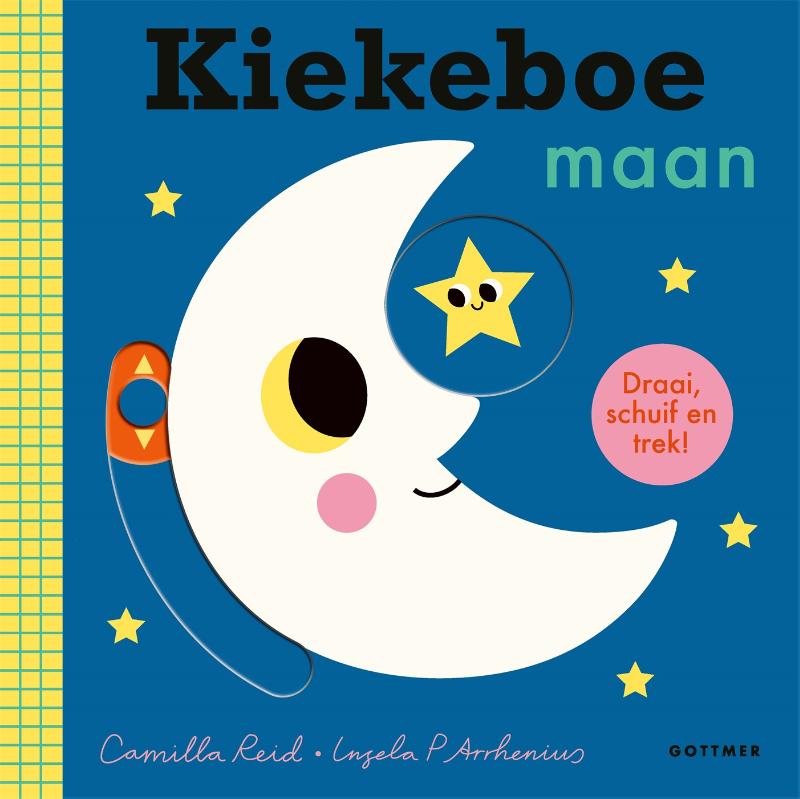 voorzijde van boekje kiekeboe maan met schuifjes en wieltjes