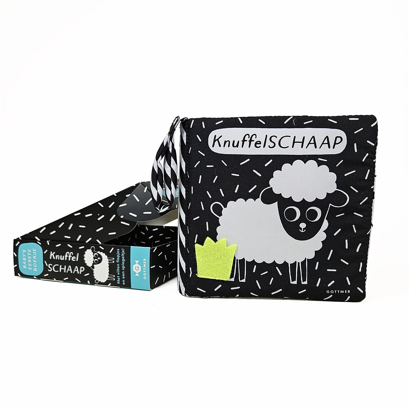 contrastrijk boekje voor pasgeboren baby’s met flapjes en spiegel