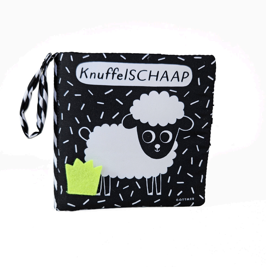 knuffelschaap stoffen babyboekje met flapjes en spiegeltje