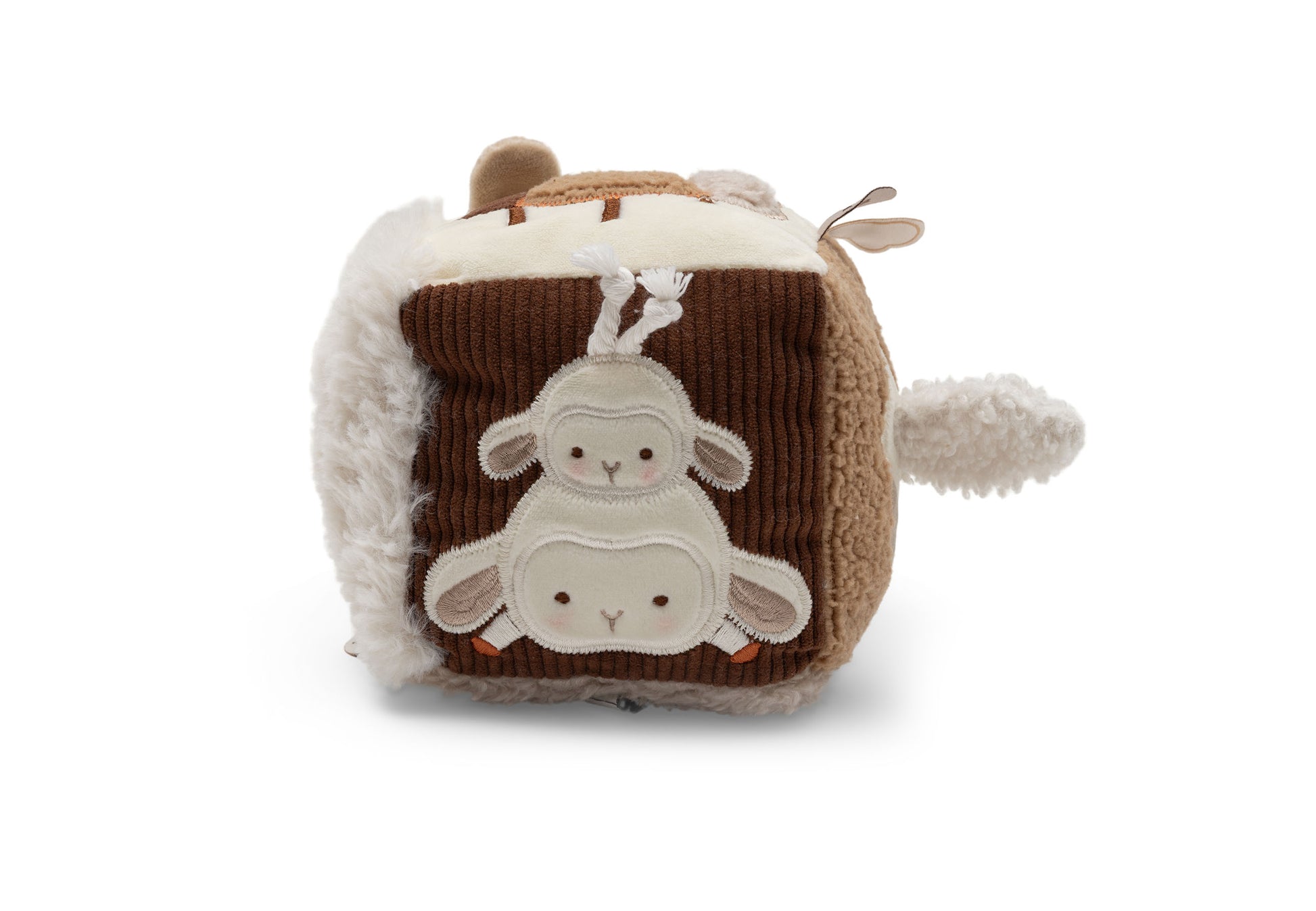 Zachte activiteitenkubus Woolly van Jollein voor kleine handjes