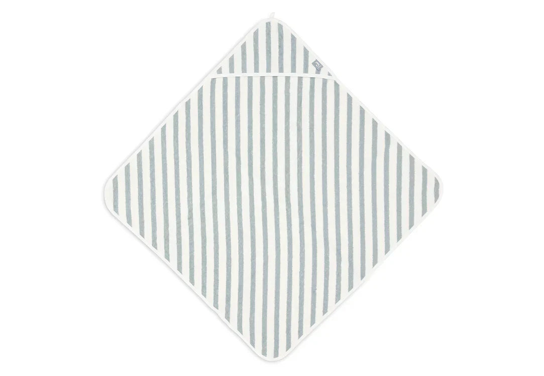 GOTS badcape met capuchon en streepjes in kleur Sea Green