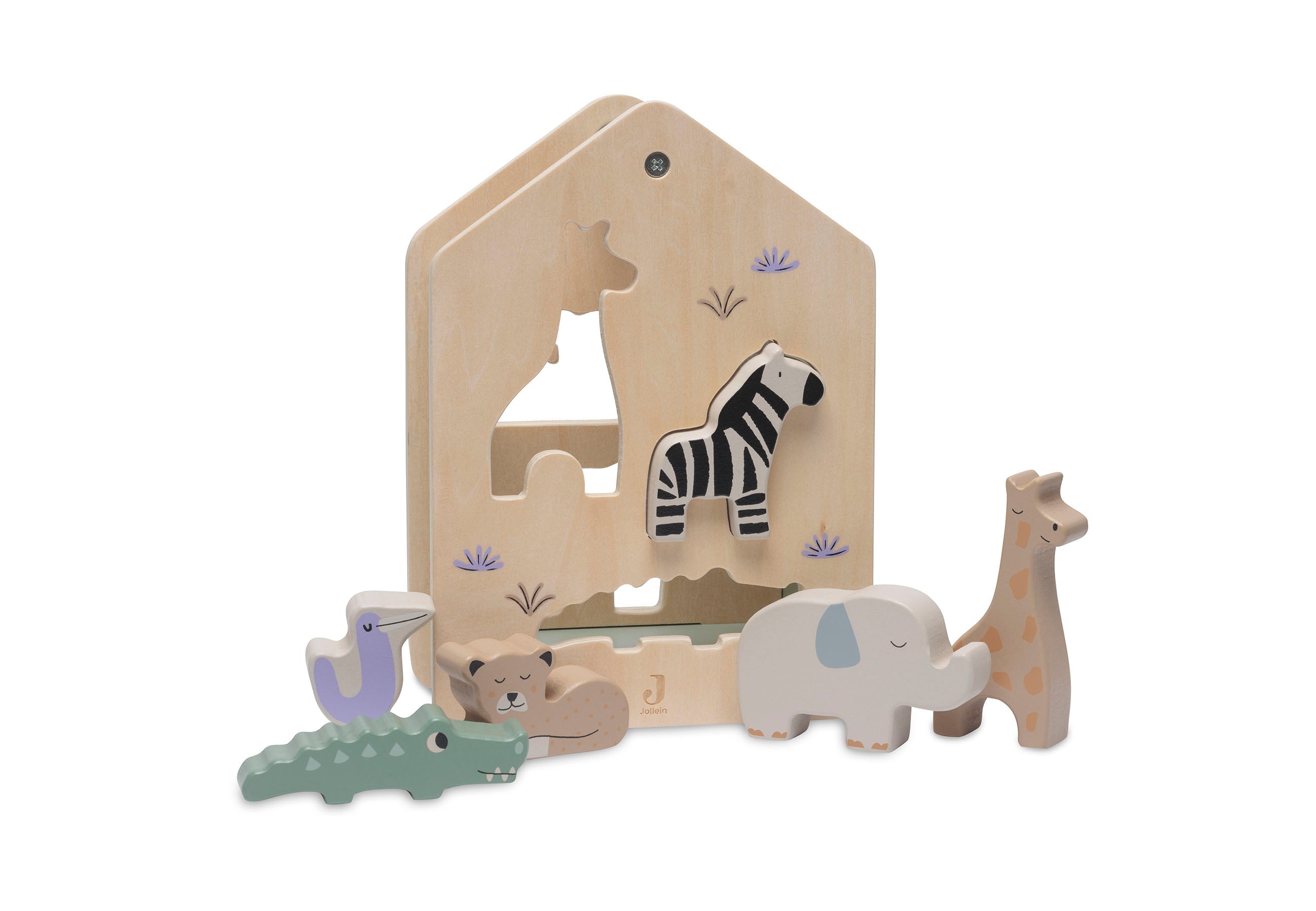 Houten sorteerstoof met jungle dieren vormen