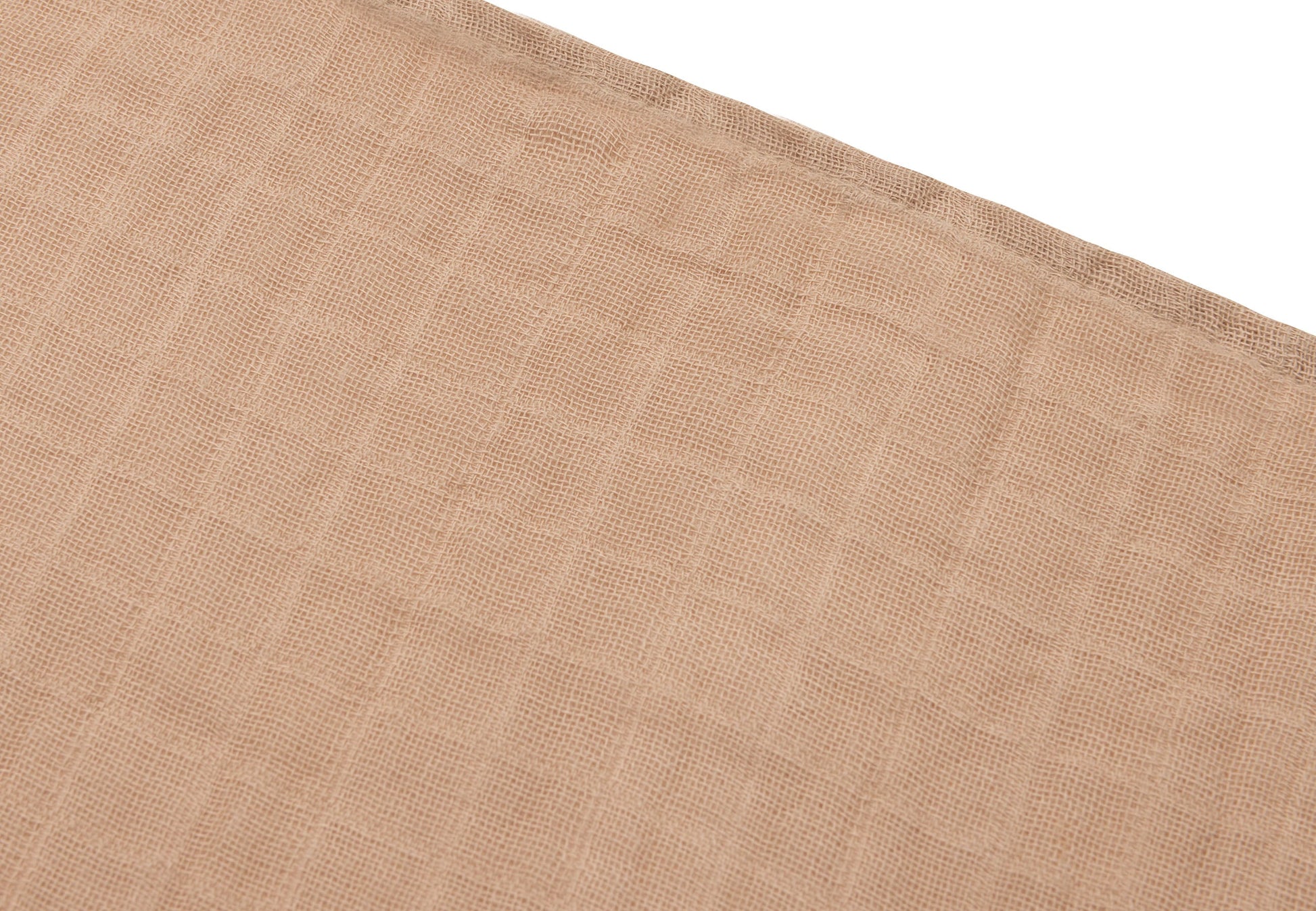 Detail van ademende hydrofiel stof met fijne structuur in kleur Biscuit