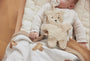 speendoekje teddybeer op babybedje met dekentje in neutrale tinten