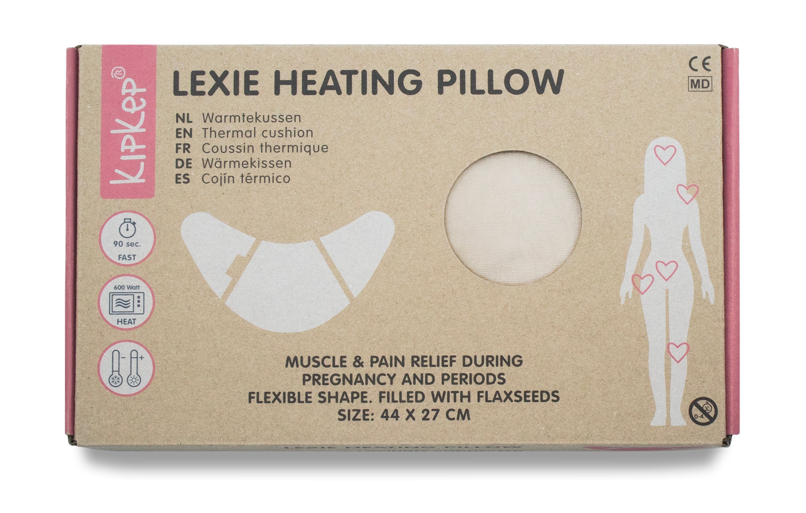 KipKep Lexie Heating Pillow in verpakking, kleur Cookie duidelijk zichtbaar