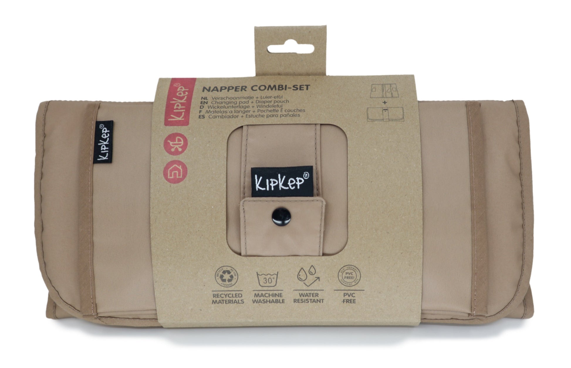 KipKep Napper Combi Set in verpakking, kleur Coffee duidelijk zichtbaar