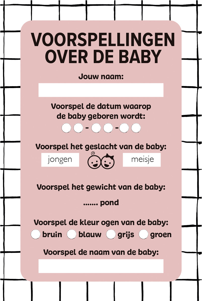 Invulkaarten voorspellingen babyshower cadeau