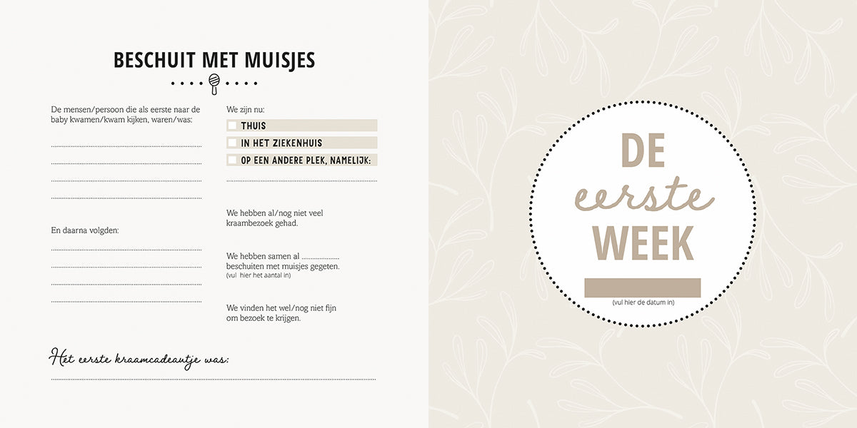 Binnenpagina’s invulboek Mijn eerste jaar linenlook