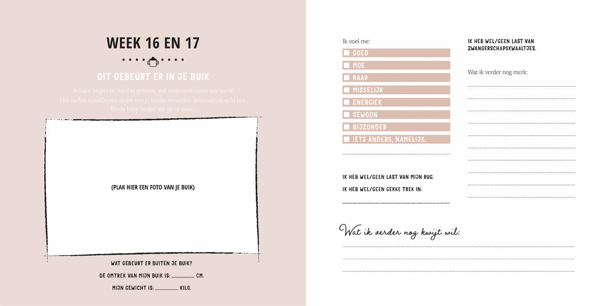 Binnenpagina’s invulboek Mijn negen maanden linenlook