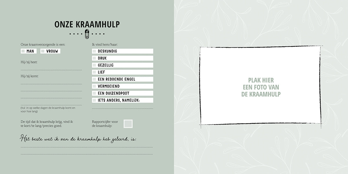 Binnenpagina’s invulboek Mooie woorden kraambezoek linenlook