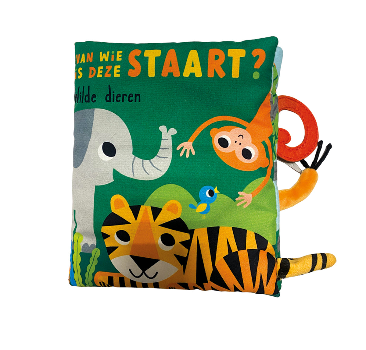 Zachte stof knuffelboekje Van wie is deze staart? Wilde dieren