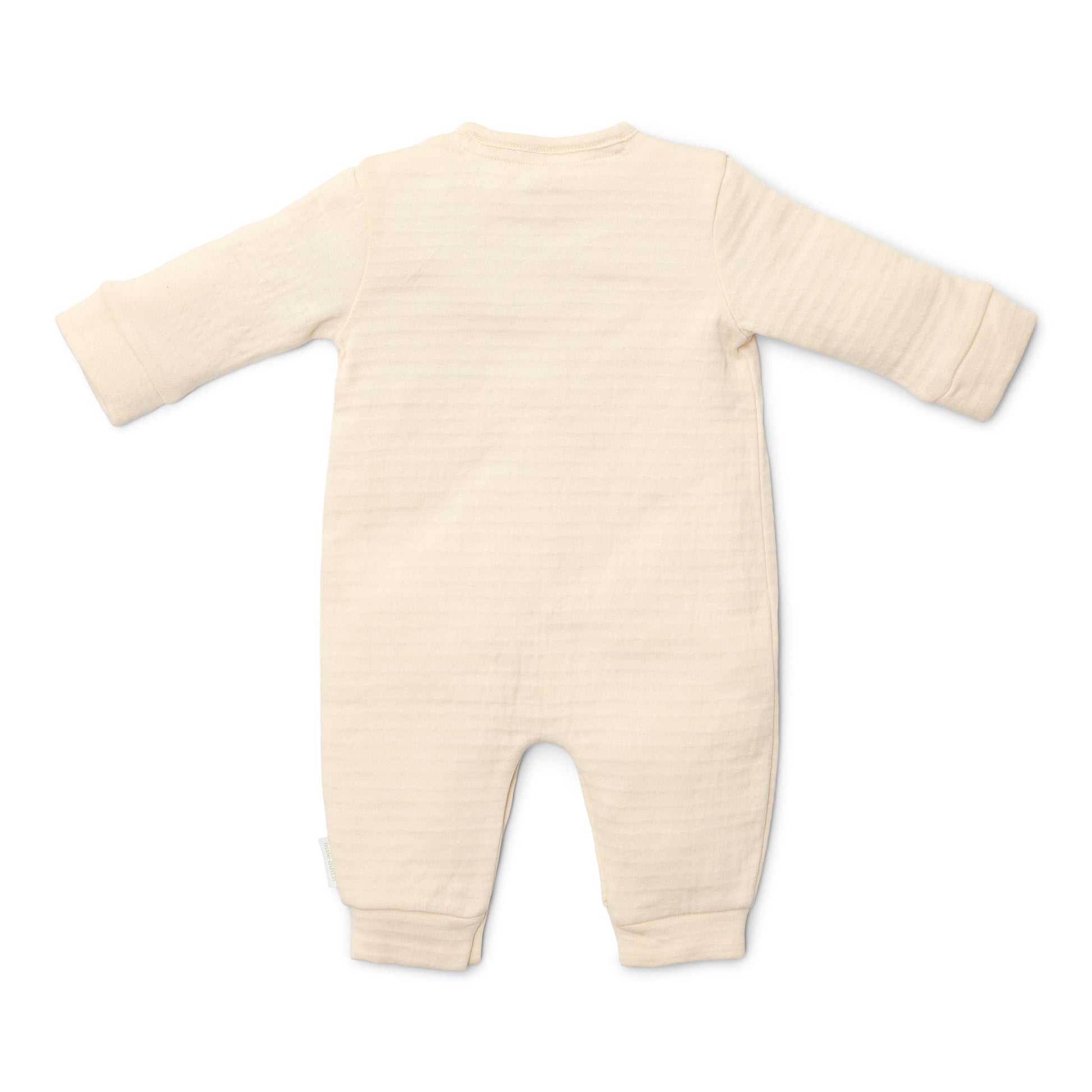 Crèmekleurig baby boxpakje met handige drukknoopsluiting en omslagmouwen