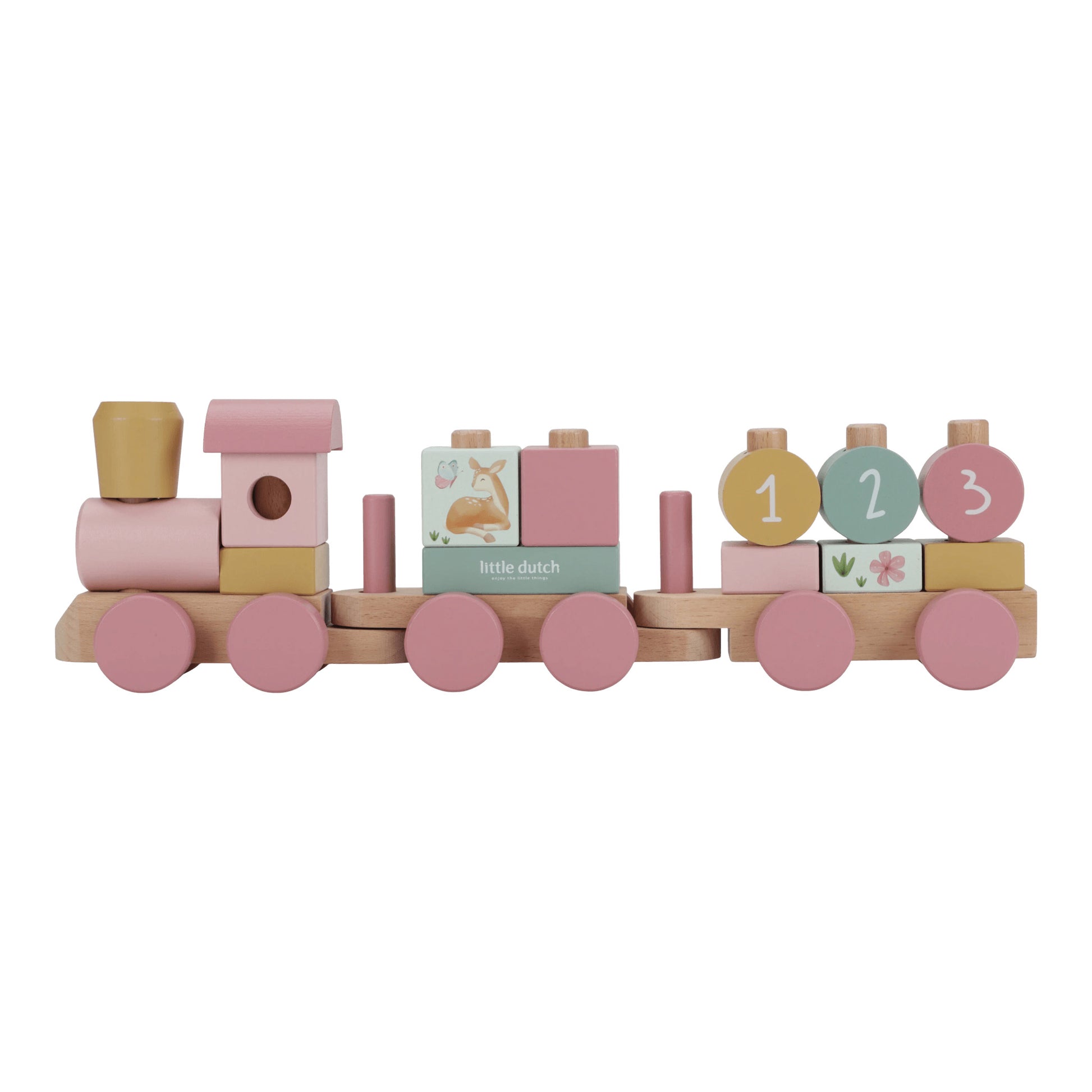 houten blokkentrein fairy garden van Little Dutch met stapelbare blokken en figuren voor creatief spelen