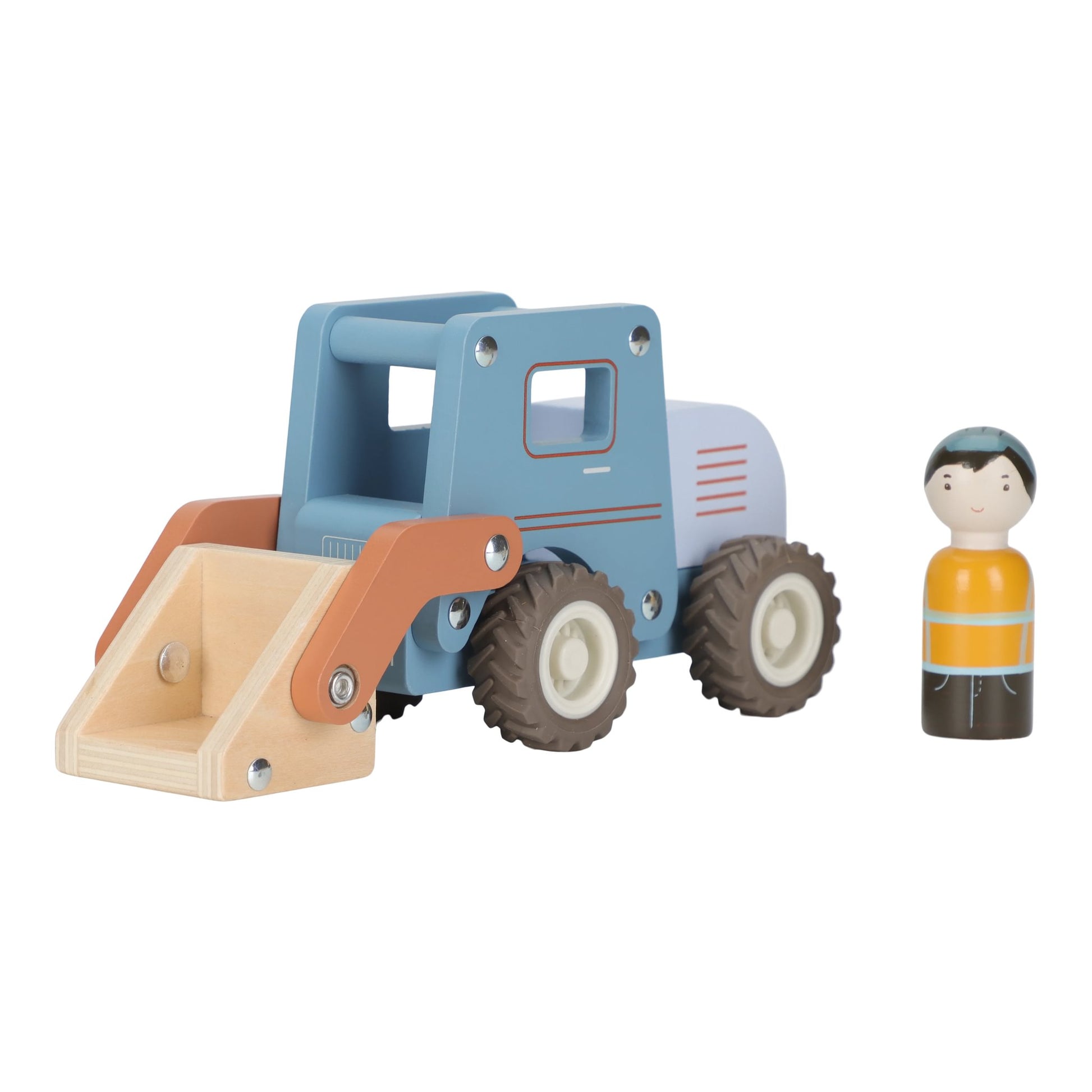 Little Dutch Houten Bulldozer Blauw met beweegbare schepbak