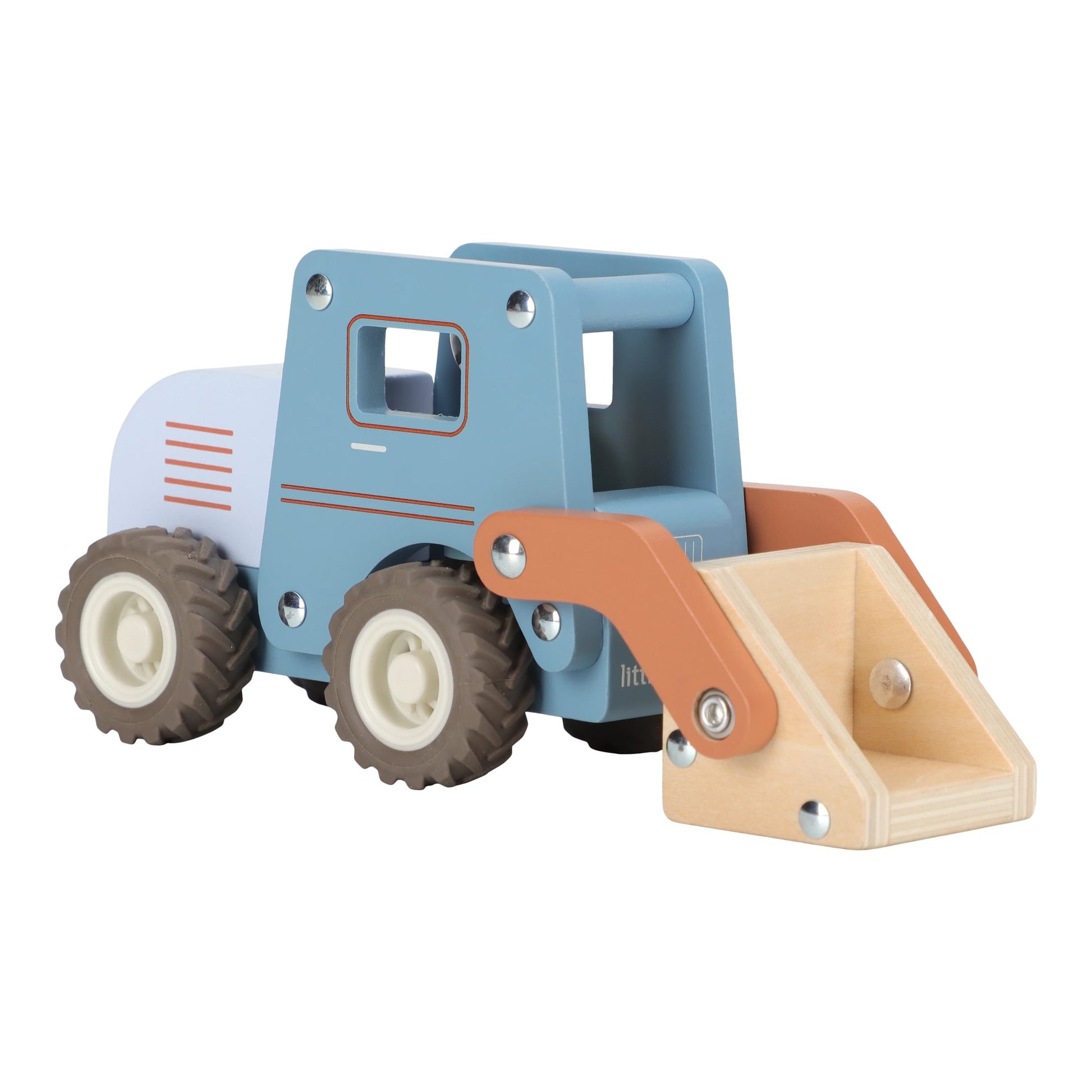 Little Dutch houten bulldozer blauw met beweegbare schepbak als mooi houten speelgoed cadeau voor peuter en kind