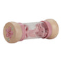 Roze houten regenrammelaar met zachte kleuren en vrolijke fairy garden details