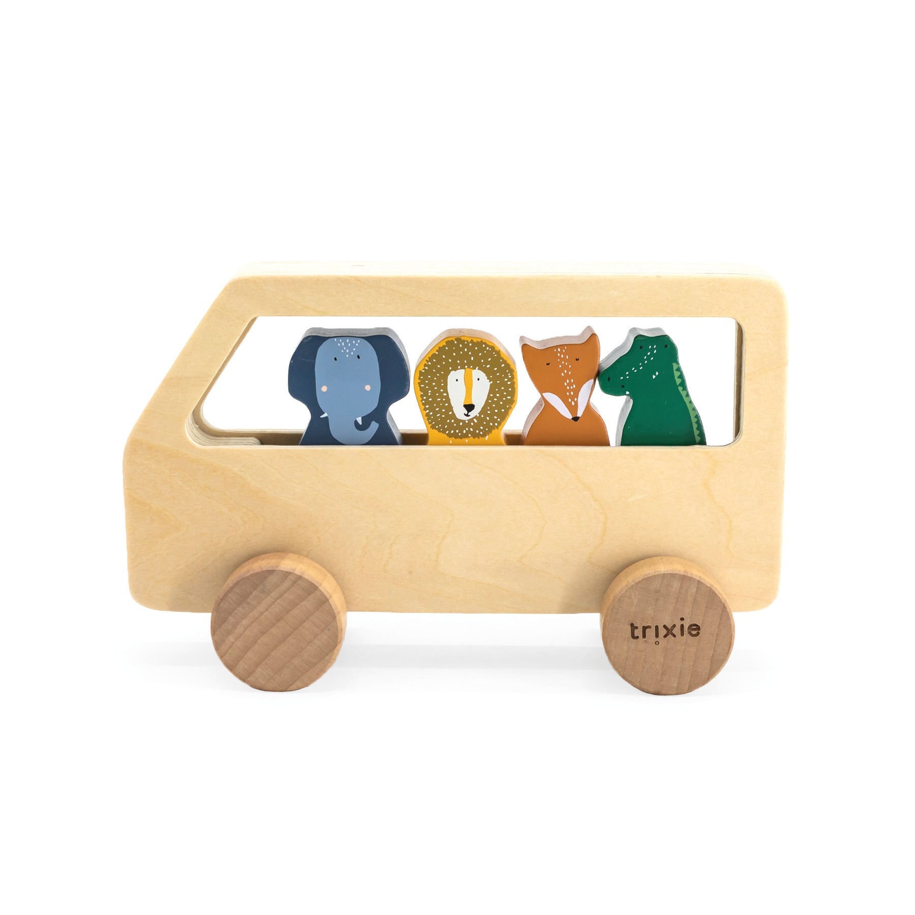 Houten dierenbus met vier dieren van trixie