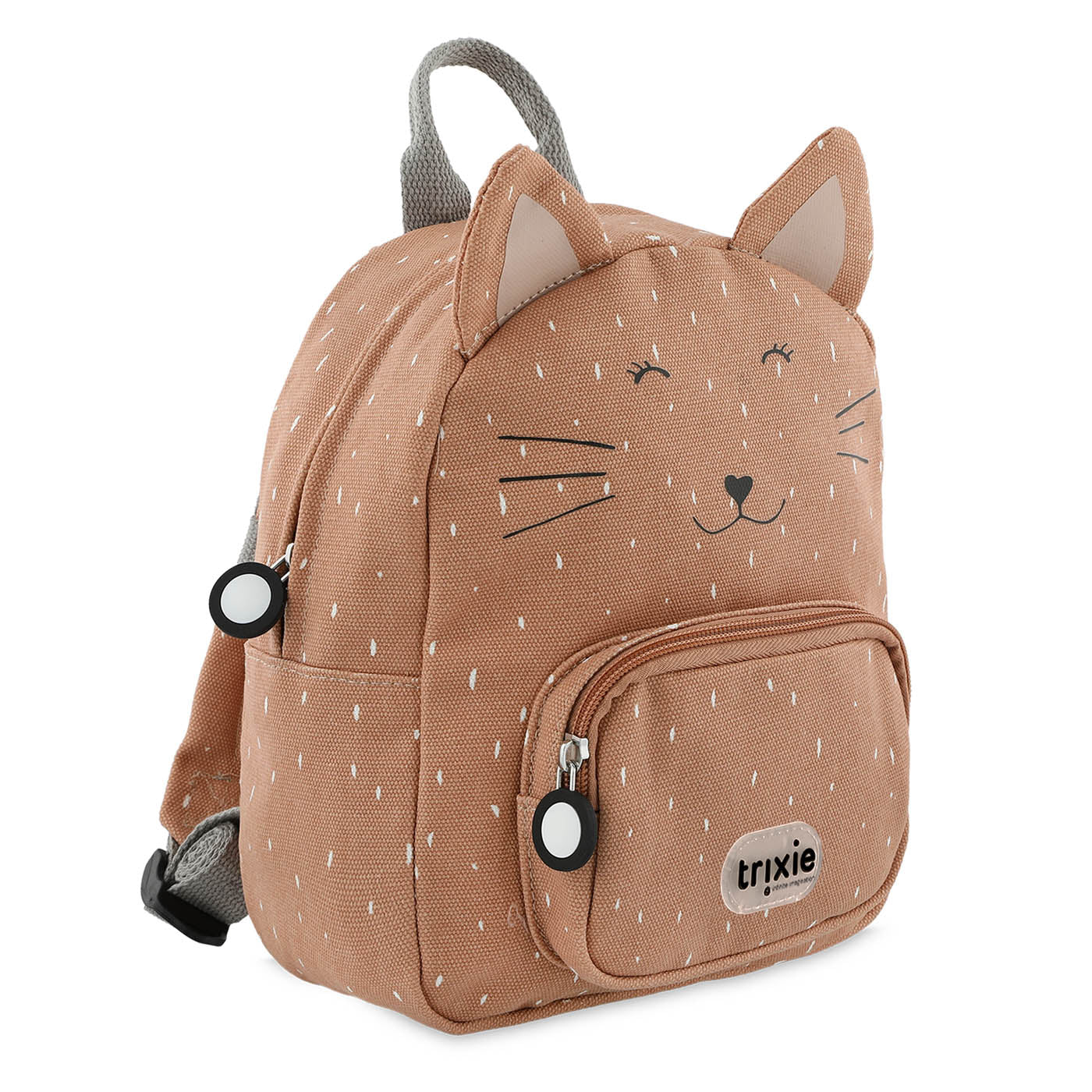 zijkant van trixie rugzak mrs cat met ritssluiting en handvat