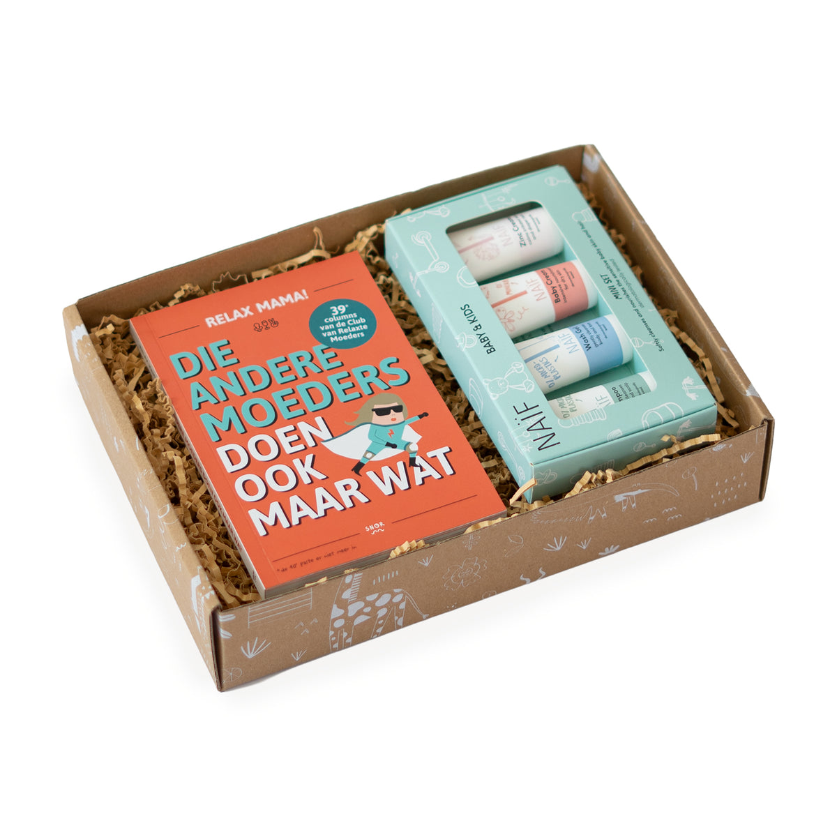 Cadeau voor kersverse mama Mama Bliss met Relax Mama Columnbundel en Naïf Mini Set