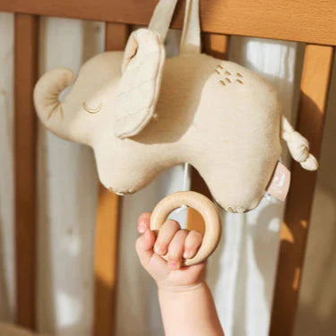 Detail van houten ring aan muziekhanger Elephant Tales