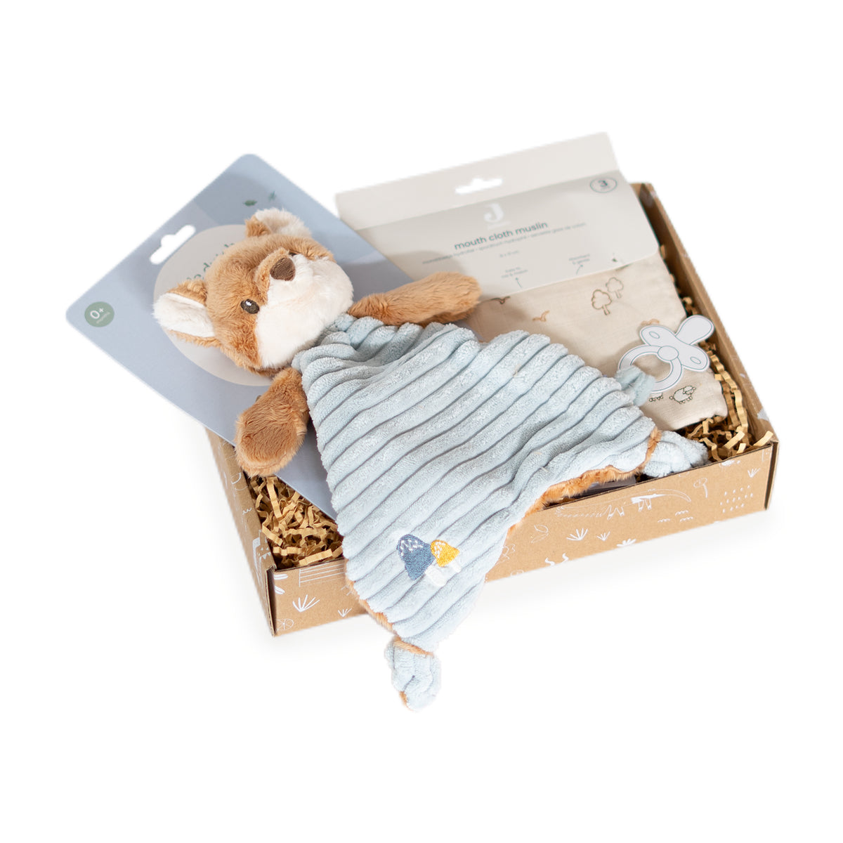 Klein kraamcadeau Little Fellow met Little Dutch Fox knuffeldoekje en Jollein monddoekjes