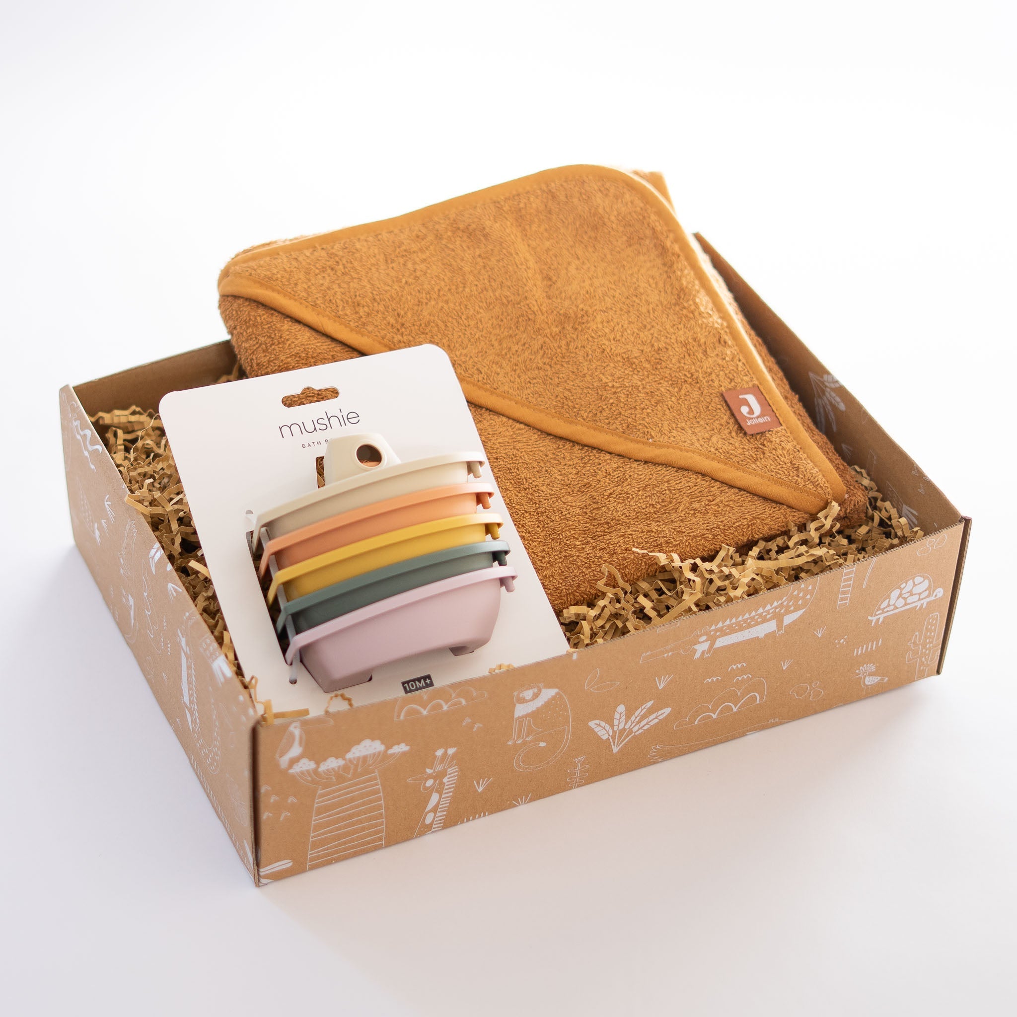 Kraamcadeau pakket Floating fun zachte badcape en leuk badspeelgoed