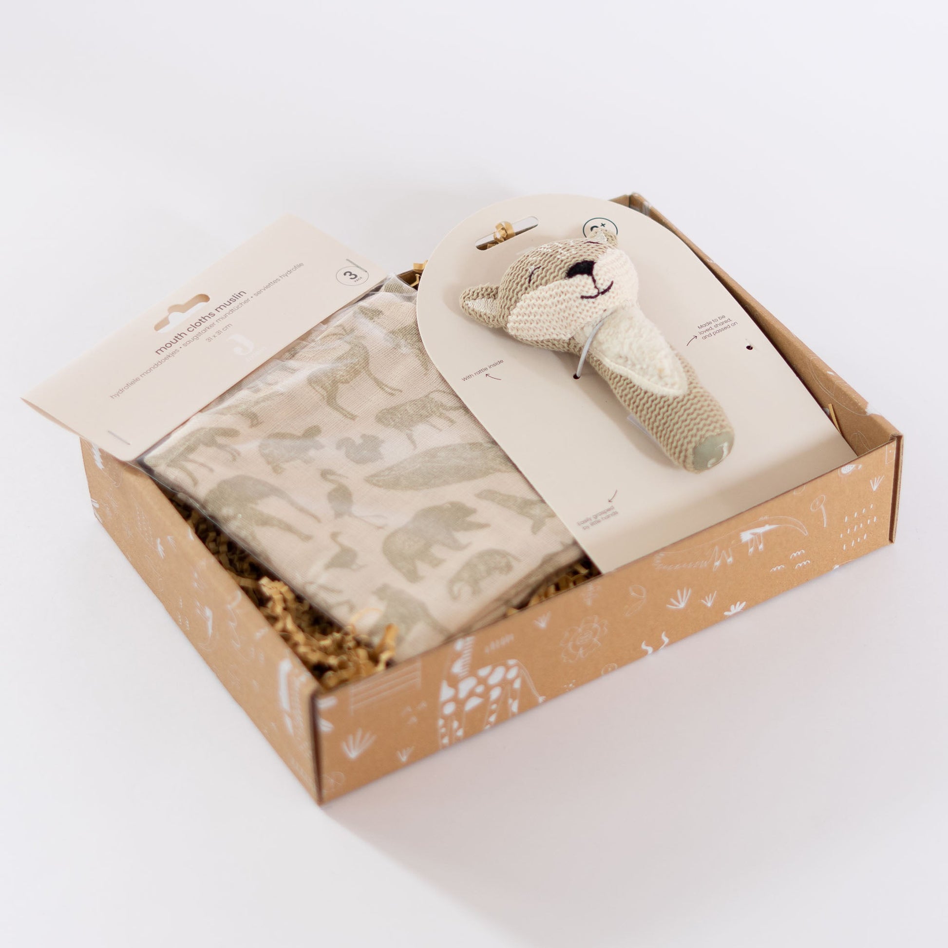 Kraamcadeau pakket Wipe & Wiggle klein babycadeaupakket met jollein