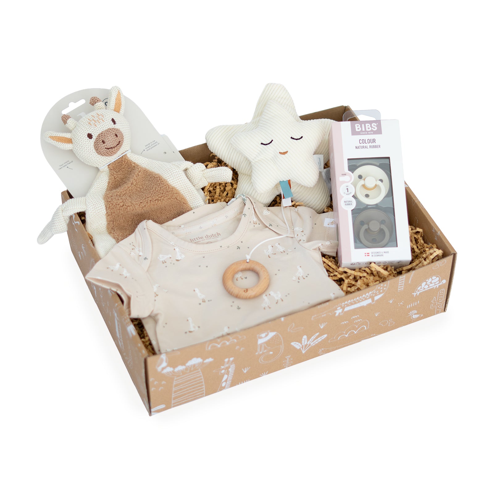 Kraamcadeau set Cozy Dreams voor slapen met romper, BIBS spenen, speendoekje en muziekhanger