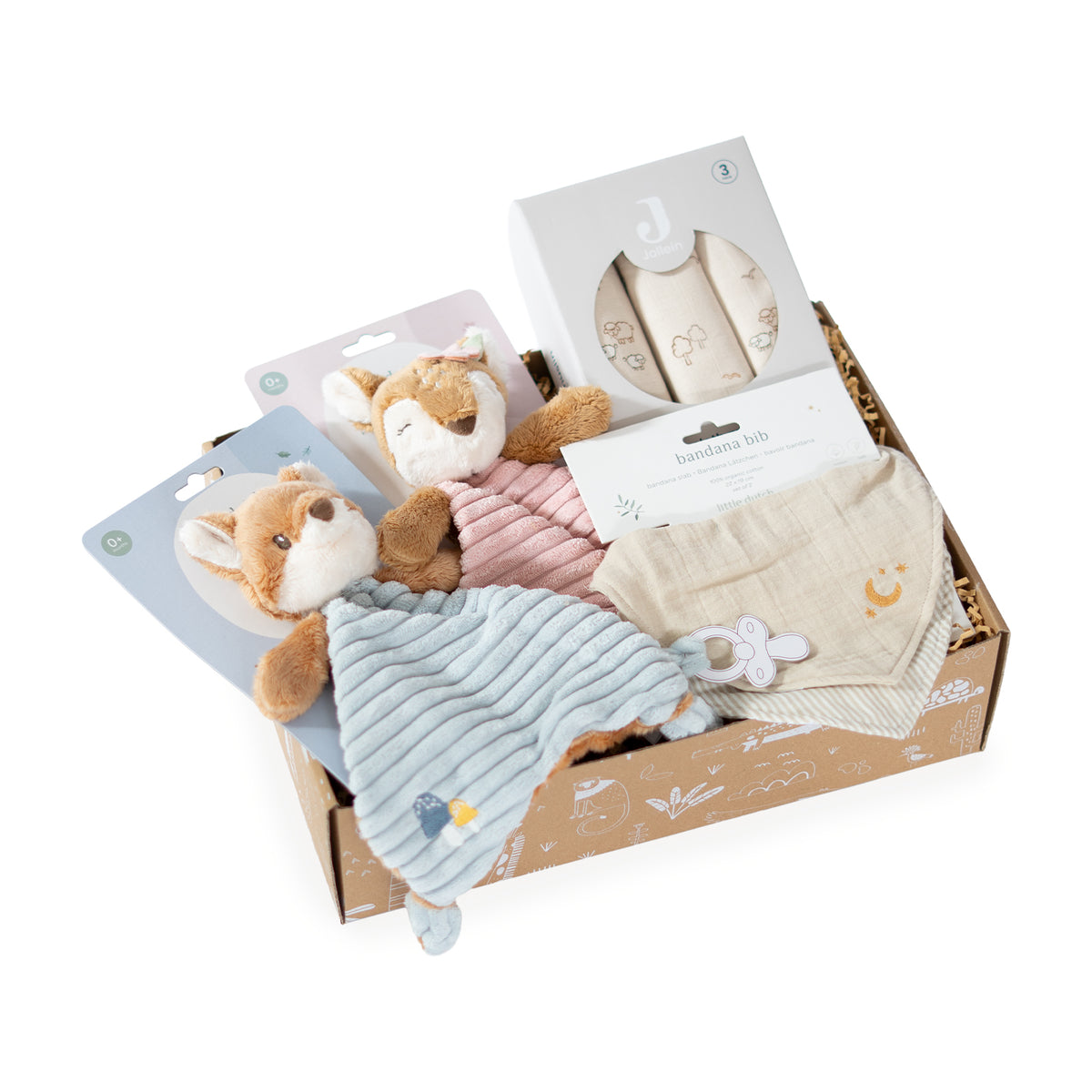 Kraamcadeau tweeling jongen en meisje Perfect Pair met Little Dutch knuffeldoekjes, hydrofiele doeken en slabbetjes