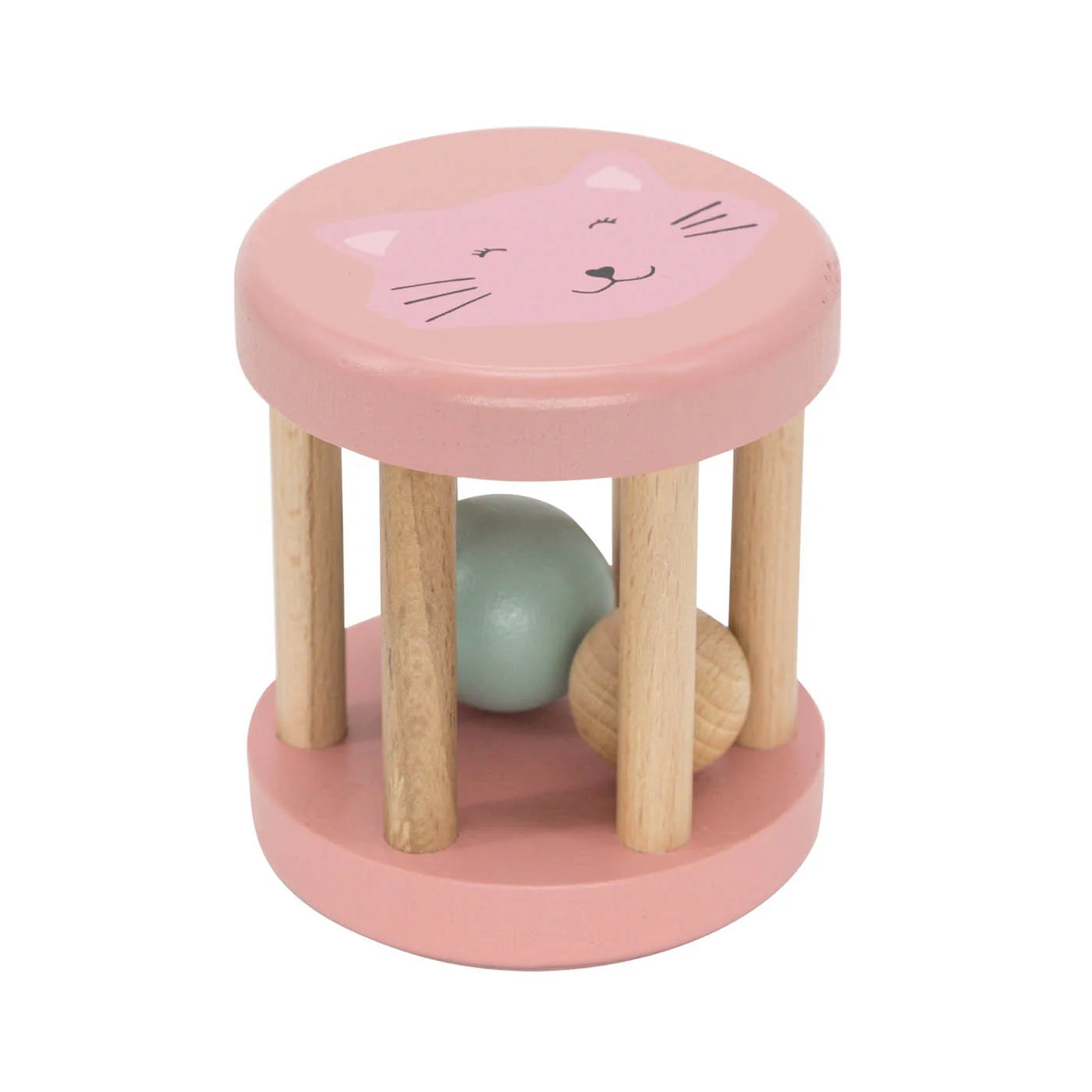 Trixie houten rollende rammelaar Mrs. Cat roze voor baby's vanaf 6 maanden